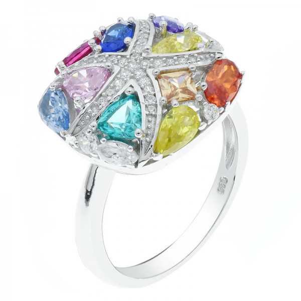 anel de pedras multicolor de prata china 925 para senhoras 