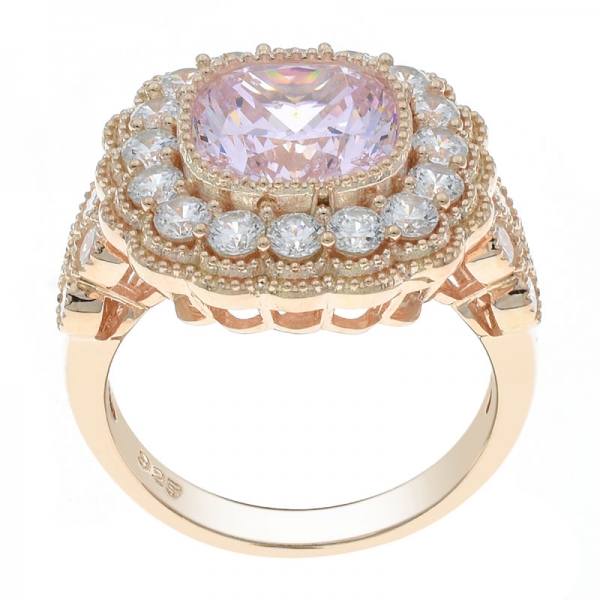 china 925 anel de flor de prata esterlina com diamante rosa cz 