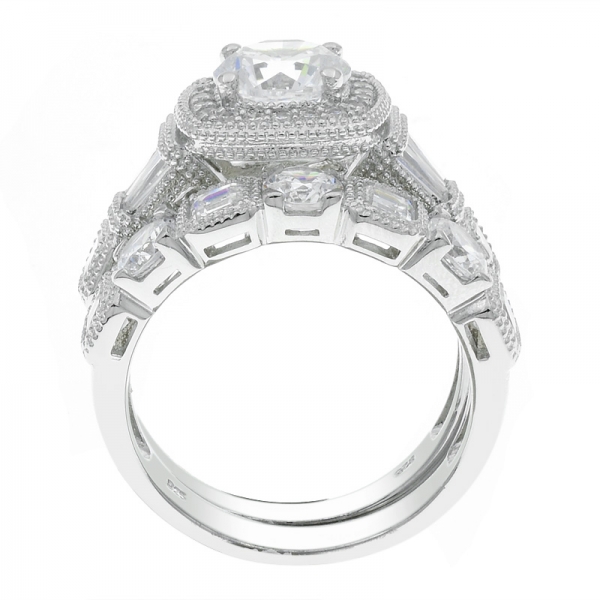 China 925 Sterling Silver White CZ Conjunto de anéis de jóias 