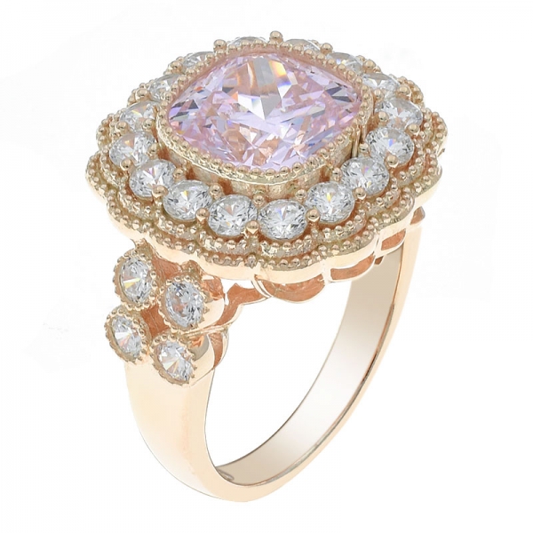 china 925 anel de flor de prata esterlina com diamante rosa cz 