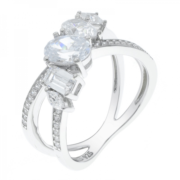 china 925 anel de prata esterlina com pedras claras 