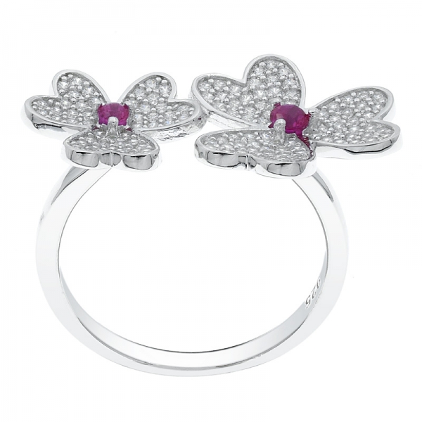 china 925 prata esterlina duplo anel de jóias de flores silvestres 