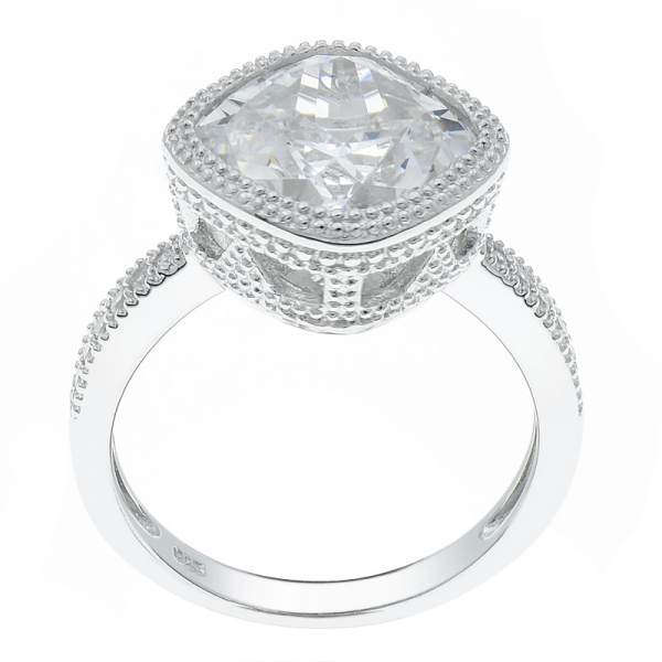china 925 almofada de prata esterlina shpae anel de jóias cz branco 
