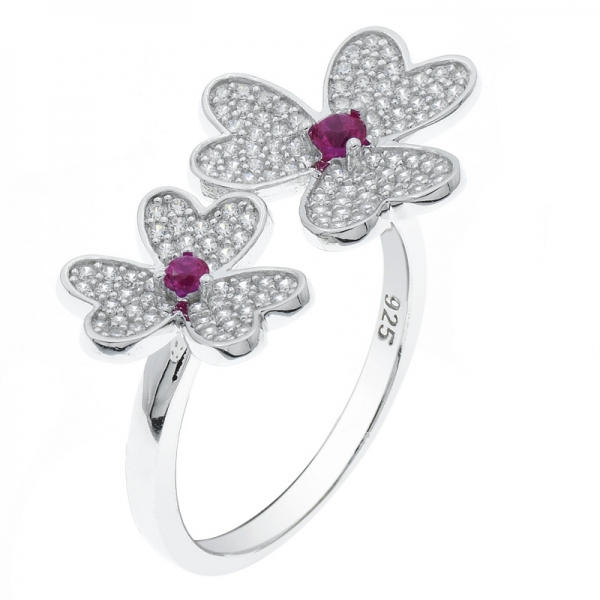 china 925 prata esterlina duplo anel de jóias de flores silvestres 