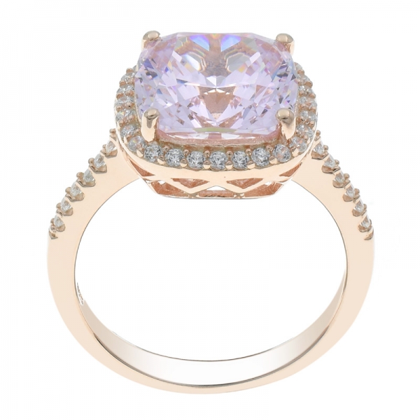 china 925 prata halo almofada diamante rosa cz anel 