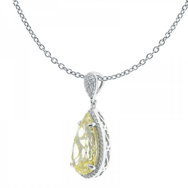 china 925 prata esterlina pêra forma diamante amarelo cz pingente 