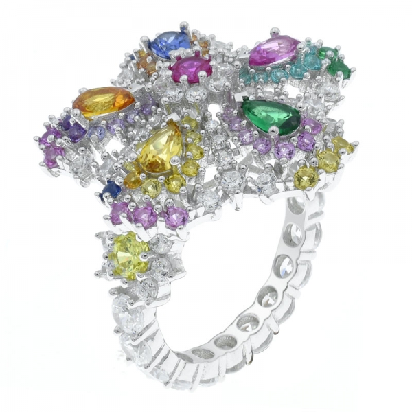 925 prata esterlina eternidade multicolor flor anel de jóias 