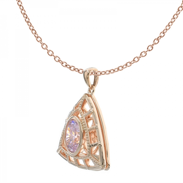 China 925 prata esterlina triângulo duplo diamante rosa cz medalhão pingente 