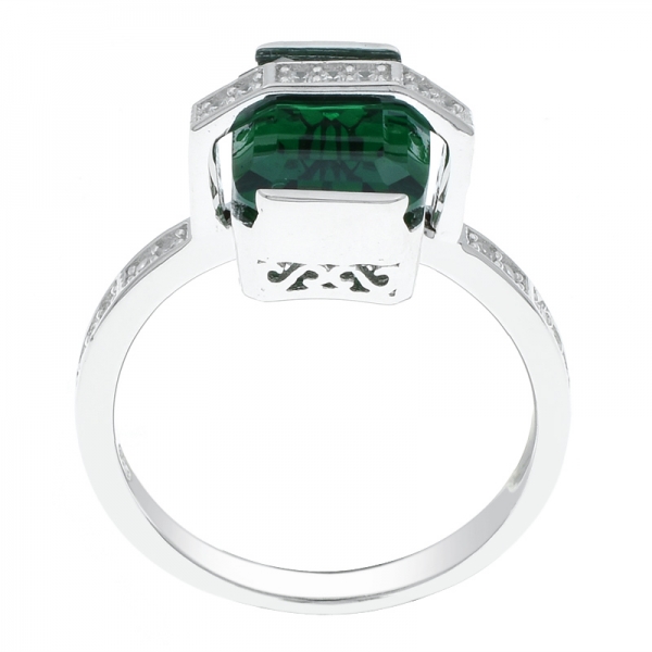 anel prateado original da porcelana da prata com nano verde esmeralda do corte 