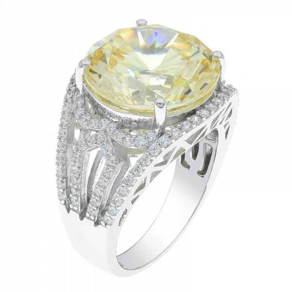 china 925 prata esterlina diamante amarelo cz anel com filigrana banda 