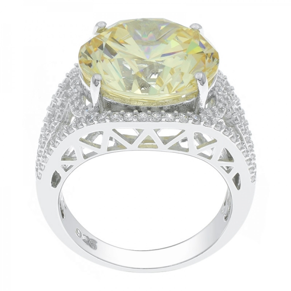 china 925 prata esterlina diamante amarelo cz anel com filigrana banda 