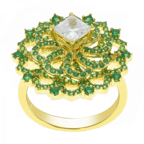 china 925 anel de fiação de prata com nano verde e branco cz 