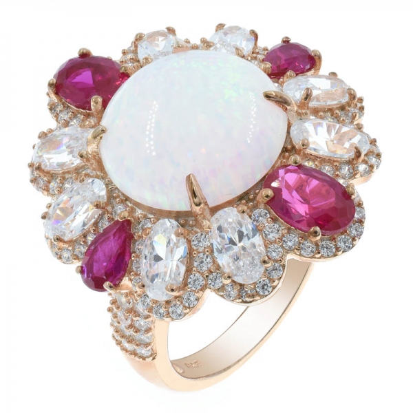 anel esplêndido da prata esterlina do opala 925 da flor para senhoras 