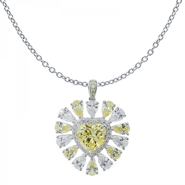 china 925 pingente de forma de coração de prata com diamante amarelo cz 