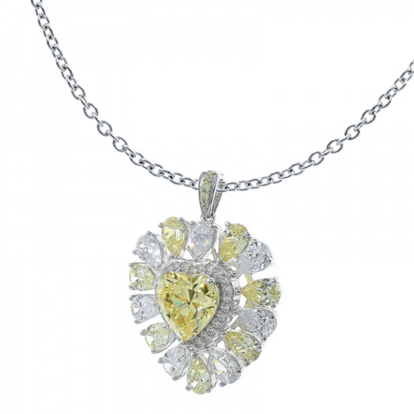 china 925 pingente de forma de coração de prata com diamante amarelo cz 