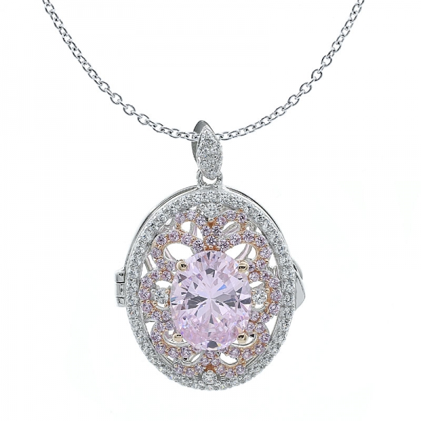 diamante rosa cz 925 sterling silver locket pingente de jóias 