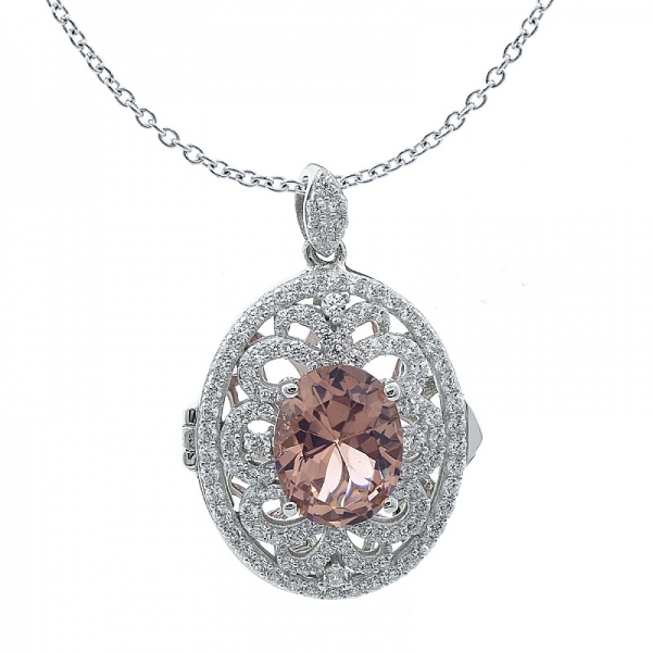 diamante rosa cz 925 sterling silver locket pingente de jóias 