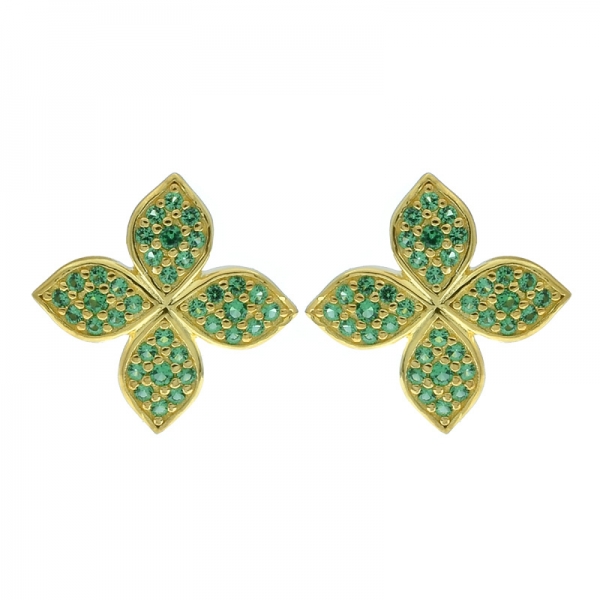 Brincos de jóias de trevo de prata esterlina 925 com nano verde 