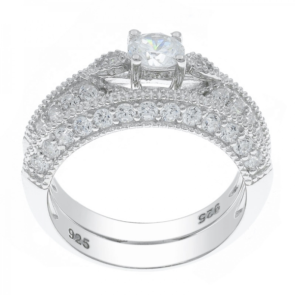 sutil elegância 925 prata esterlina conjunto de anel de noiva 