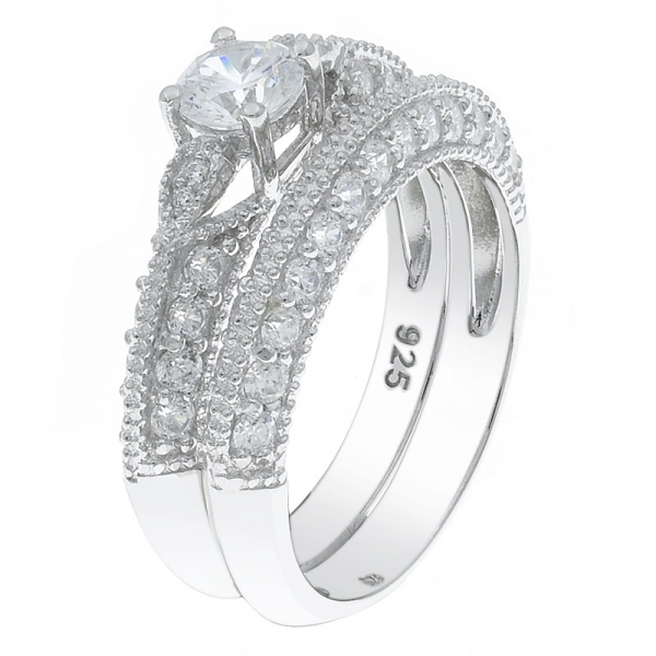 sutil elegância 925 prata esterlina conjunto de anel de noiva 