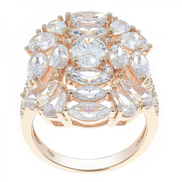 925 prata esterlina pedra clara anel de cluster de jóias 