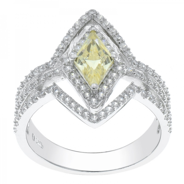 925 sterling silver rhombus duplo halo anel de jóias 