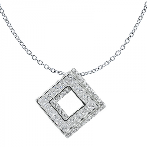 925 prata esterlina branco cz quadrado aberto pingente de jóias 