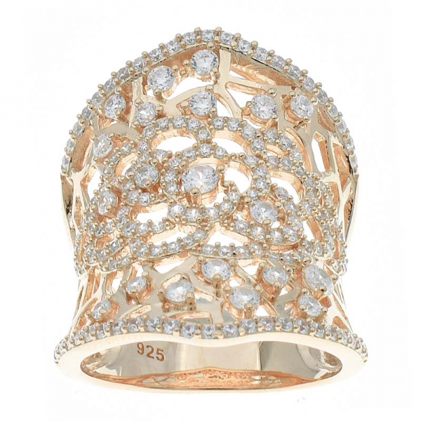 fantasia artesanal 925 prata esterlina filigrana rosa banhado a ouro anel 