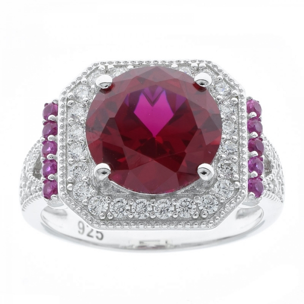 fantasia artesanal 925 anel de jóias de prata com corindo vermelho 