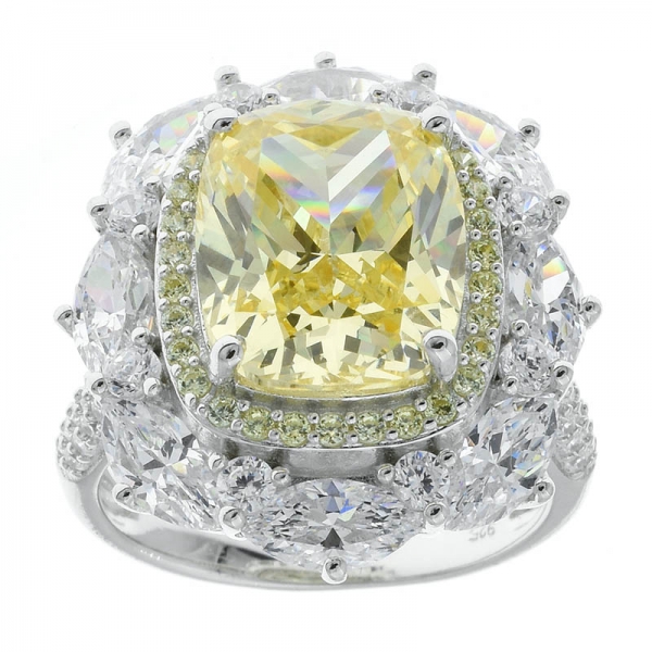 925 prata esterlina conjunto de quatro pinos diamante cz anel floral amarelo 