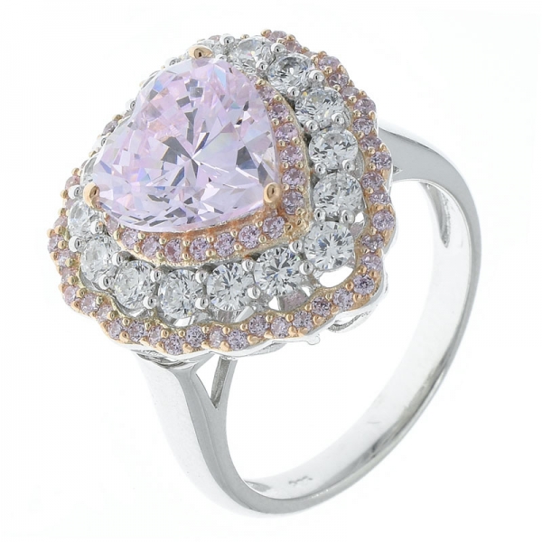 925 sterling silver heart shape diamante rosa cz anel de jóias 