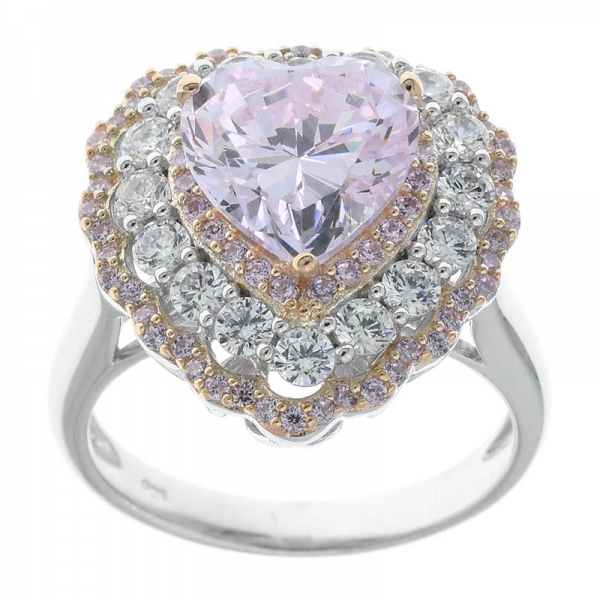 925 sterling silver heart shape diamante rosa cz anel de jóias 