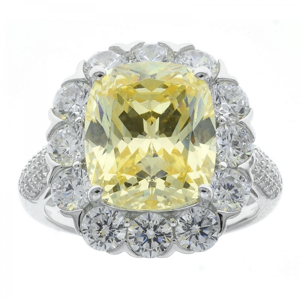 925 prata esterlina diamante amarelo cz anel de jóias de flores 