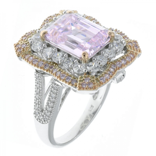 925 prata esterlina conjunto de quatro pinos diamante rosa cz anel de jóias 