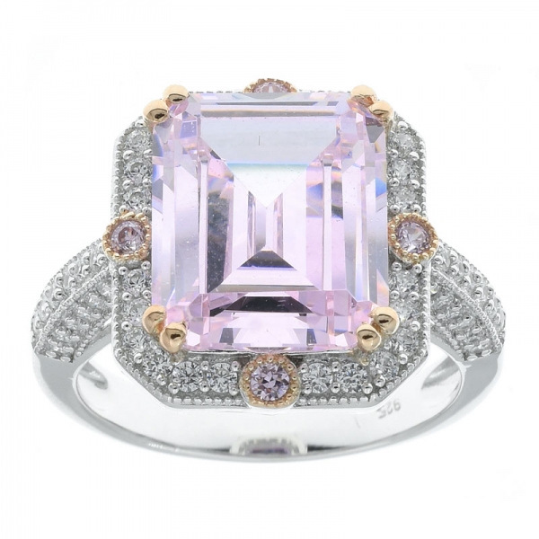 Jóias de fantasia 925 prata esmeralda corte diamante rosa cz anel 