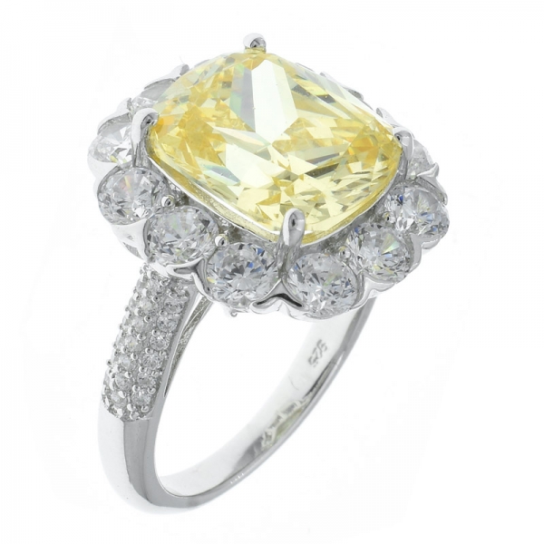925 prata esterlina diamante amarelo cz anel de jóias de flores 
