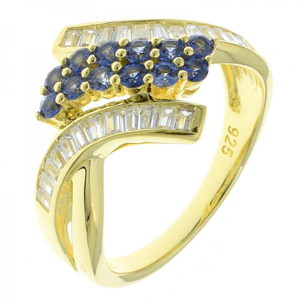 925 sterling silver banhado a ouro bypass baguette anel de jóias 