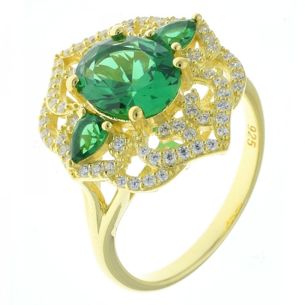 fantasia 925 anel de jóias de prata flor de renda com nano verde 