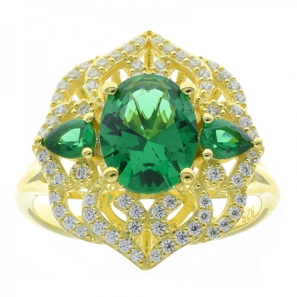 fantasia 925 anel de jóias de prata flor de renda com nano verde 