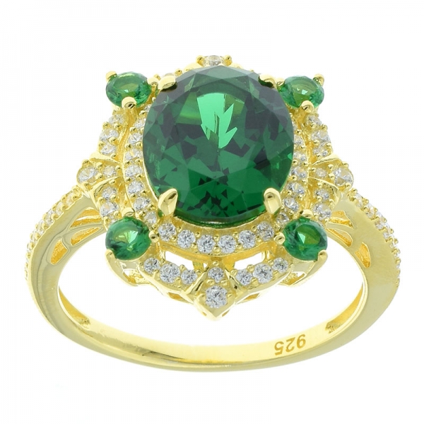 Jóia de anel de halo duplo prata esterlina 925 com nano verde 