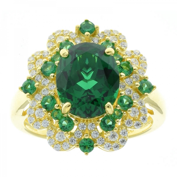 925 jóias de prata banhado a ouro anel de flor com nano verde 