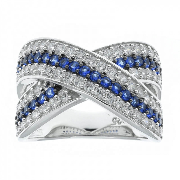 925 prata esterlina criss cross anel de jóias com nano azul 