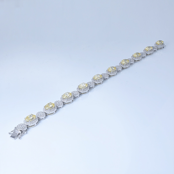 925 prata esterlina alternada pulseira de forma oval com diamante amarelo cz 