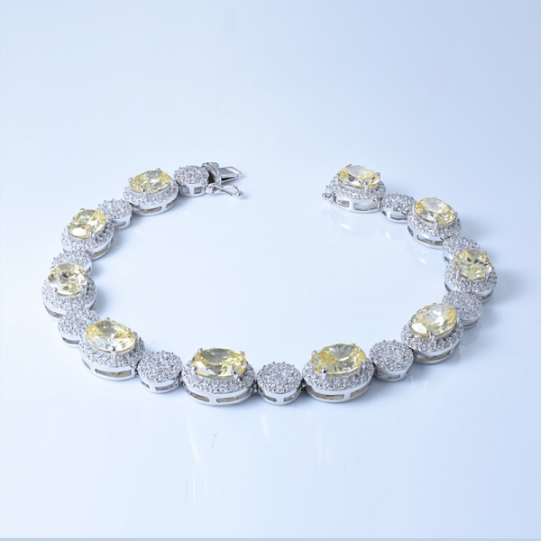 925 prata esterlina alternada pulseira de forma oval com diamante amarelo cz 