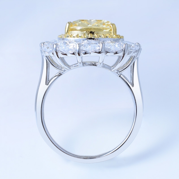 Anel da jóia da flor do sol da prata 925 esterlina com diamante cz amarelo 