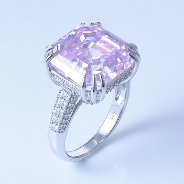 925 sterling silver fancy asscher corte diamante rosa cz anel 