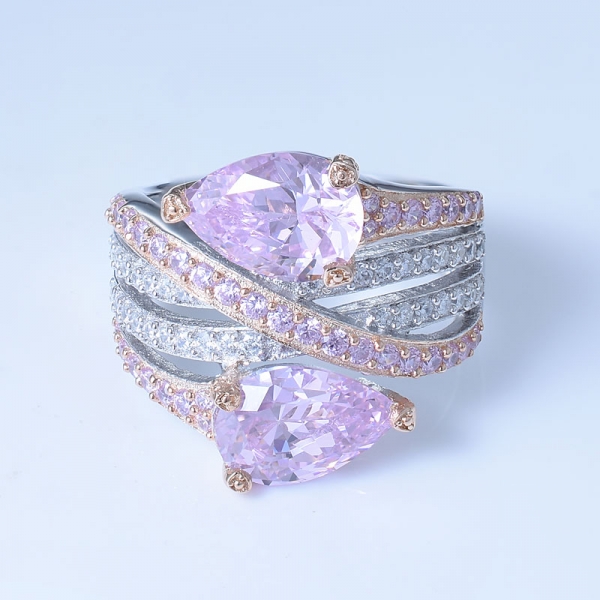925 anel de desvio de linhas de prata esterlina multi com diamante rosa cz 
