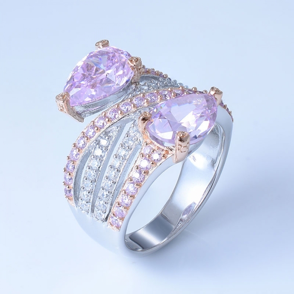 925 anel de desvio de linhas de prata esterlina multi com diamante rosa cz 