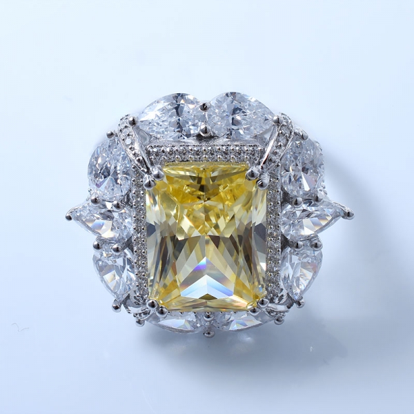 Anel de jóias de 925 prata esterlina diamante amarelo floral 
