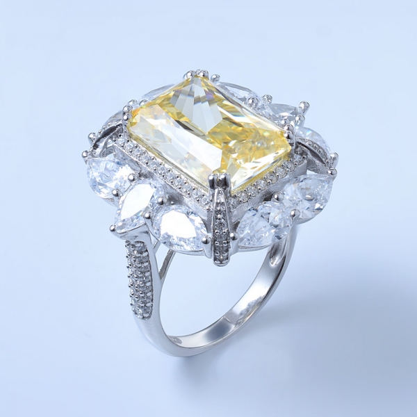 Anel de jóias de 925 prata esterlina diamante amarelo floral 